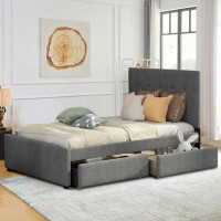 Red Barrel Studio modern design Upholstered Platform Bed with trundle and Robust slats frame, for living room, bedroom