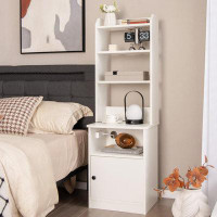 Ebern Designs Ebern Designs Nightstand W/charging Station, Tall Bedside Table, End Table Bookcase W/adjustable Shelves