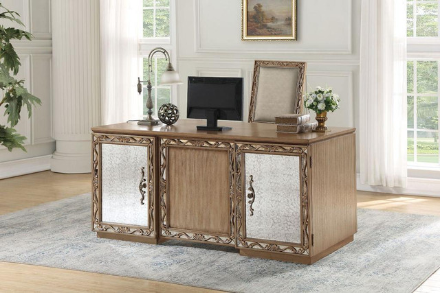 Christmas Special - Orianne Executive Desk, Antique Gold Finish 66x32 ( Free Shipping to Most Canada Cities ) in Desks - Image 4