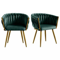 Everly Quinn Dining Chairs Set Of 2, Modern Woven Upholstered Dining Chairs With Gold Metal Legs,Luxury Tufted Dining Ch