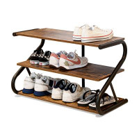 17 Stories 3-Tier Shoe Rack, Z-Frame Wooden Shoe Shelf With Durable Metal Shelves(Rustic)