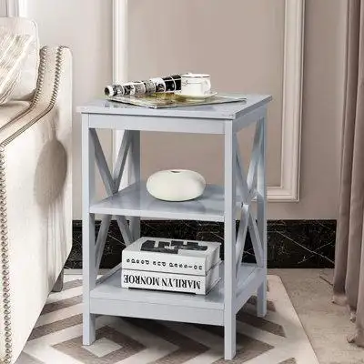 Breakwater Bay 3-tier Nightstand, Wooden Sofa Side Table With Storage Shelves, X-design Structure, Accent Table Bedside
