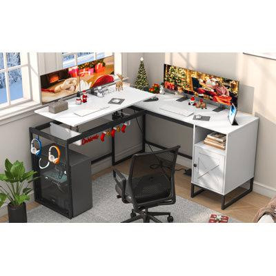 Gracie Oaks Jaedynn 96'' W Height Adjustable L-Shaped Computer Desk with and Cabinet in Desks