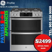 GE Profile PCGS960YPFS 30 Slide In Double Oven Gas Range Air Fry &amp; Wi-Fi Enabled Stainless Steel color