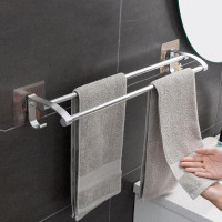Rebrilliant Space Aluminum Towel Rack Strong Double Bar Towel Rack Bathroom Hole-Free Storage Rack Double Hook Bath Towe