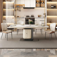 POWER HUT Dining Table Sets Simple Rectangular Rock Slab High-End Home Dining Table With Storage Cabinets