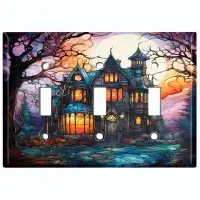 WorldAcc Metal Light Switch Plate Outlet Cover (Halloween Spooky Sunset Manor - Triple Toggle)