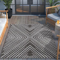 Well Woven Well Woven Kesia Modern Stripes Indoor/Outdoor Grey Flat-Weave Rug