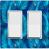 WorldAcc Metal Light Switch Plate Outlet Cover (Teal Blue Jungle Leaves Plant - Single Toggle)