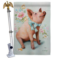 Breeze Decor Pigglet - Impressions Decorative Aluminum Pole & Bracket House Flag Set HS110097-BO-02