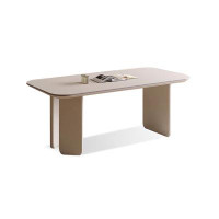Hokku Designs 62.99" White Rock Beam+ Solid Wood Multi-layer Board Dining Table