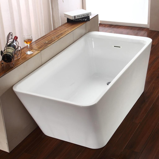 67 Inch Seamless, White, Freestanding Acrylic Bathtub with Ledge for Deck-Mounted Faucet – One-piece JBQ in Plumbing, Sinks, Toilets & Showers - Image 3