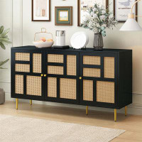 Latitude Run® TV Stand, Entertainment Centers With Rattan Door, Adjustable Shelves And Storage Cabinets-30.5" H x 57" W