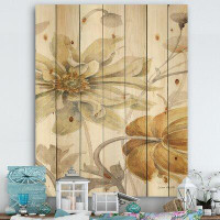 East Urban Home Fields of Gold Watercolor Flower I - Cabin and Lodge Print on Natural Pine Wood