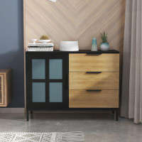 17 Stories DRESSER CABINET BAR CABINET Storge Cabinet Glass Door Side Cabinet Lockersembedded Metal Handle Can Be Placed