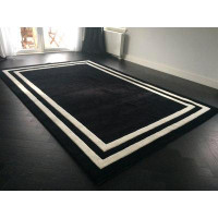 Rugpera Special Design Tufting Black Cream Color Carpet Striped Design Machine Woven Viscose Washable Area Rug