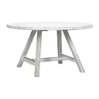 Gracie Oaks Janiecia 56" Round White Wash Dining Table with 4 Leg Trestle Base