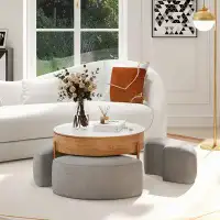 Everly Quinn Round Lift-Top White & Walnut Coffee Table With Storage White & Walnut