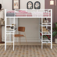 Mason & Marbles Full Size Loft Metal Bed With 3 Layers Of Shelves, Desk And Whiteboard