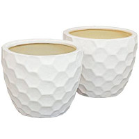 George Oliver 12 in (30.48 cm) Raised Honeycomb Pattern Glazed Ceramic Planter - White - Set of 2