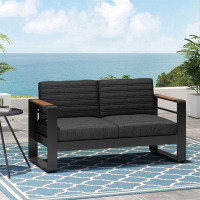 Ebern Designs 57"W Outdoor Loveseat with Tufted Cushions
