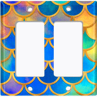 WorldAcc Metal Light Switch Plate Outlet Cover (Mermaid Blue Yellow Scale  - Double Rocker)