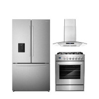 Cosmo Cosmo 3 Piece Kitchen Appliance Package with French Door Refrigerator , 30'' Gas Freestanding Range , and Wall Mou