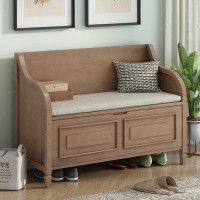 Alcott Hill Rustic Style Solid Wood Entryway Multifunctional Storage Bench With Safety Hinge