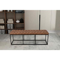 17 Stories 17 Stories Faux Leather Button Tufted Decorative Bench With Metal Base, Brown