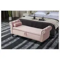 Rosdorf Park Bench with 1 Pillow, Velvet Multifunctional Storage Bench Rectangular Sofa Stool