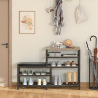 17 Stories Shoe Rack Bench 5-Tier Shoe Storage With Seat Industrial Entryway Bench Metal Storage Shelves Organizer Entry
