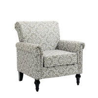 Charlton Home Mid-Century Modern Accent Chair, Linen Armchair With Tufted Back And Wood Legs-34.05" H x 29.92" W x 30.7"