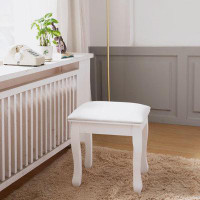 Winston Porter White Vanity Stool Padded Makeup Chair Bench with Solid Wood Legs