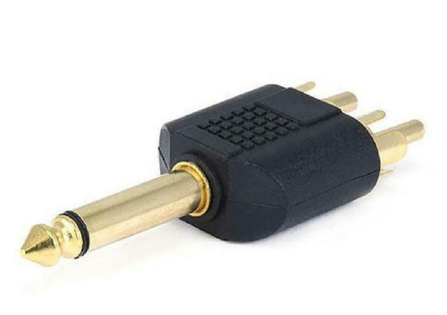6.35mm (1/4 Inch) Mono Plug to 2 RCA Plug Splitter Adapter - Gold Plated in General Electronics in West Island
