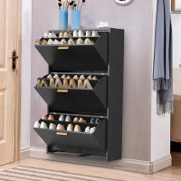 Mercer41 3 Drawer Steel Shoe Cabinet, Freestanding Shoe Rack Storage Organizer with Flip Door