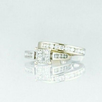 (I-2395-317A) 14k white gold multistone wedding ring set