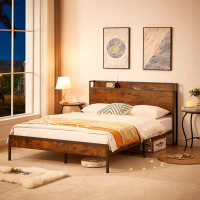 17 Stories Queen Size Bed Frame With Charging Station - 87.80'' L X 61.80'' W X 39.2'' H