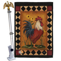 Breeze Decor Rooster - Impressions Decorative Aluminum Pole & Bracket House Flag Set HS110073-BO-02