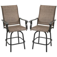 Latitude Run® Outsunny Set Of 2 Outdoor Swivel Bar Stools With Armrests, Bar Height Patio Chairs With Steel Frame For Ba