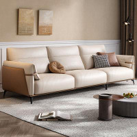 MABOLUS 98.43" Beige Genuine Leather Modular Sofa cushion couch