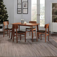 George Oliver 5 Pieces Dining Table Set,  Solid Rubberwood Table And Breakfast Upholstered Stools