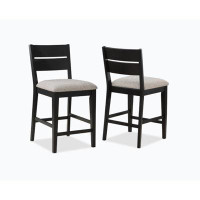 Wenty Contemporary 2Pc Counter Height Dining Side Chair Upholstered Seat Ladder Back Dark Frame Fabric Upholstery Dining