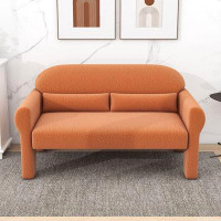 Ivy Bronx Chic Modern Loveseat in Lambswool with Lumbar Pillow and Wood Frame