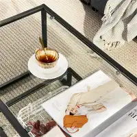 Latitude Run® Sturdy Black Coffee Table Set - Spacious 2-Layer Design, Easy To Clean Glass Top