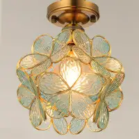 House of Hampton Green Floral Ceiling Light Fixture Retro Style Stained Glass Flushmount Light For Hallway