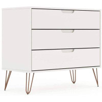 Everly Quinn Modern Scandinavian Style Bedroom 3-Drawer Dresser In White Wood Finish