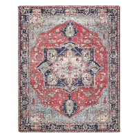 Bungalow Rose Mccullun Oriental Machine Woven Polyester Indoor / Outdoor Area Rug in Red/Grey/Blue