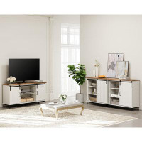 Rosalind Wheeler Farmhouse TV Stand And Storage Cabinet Set, TV Console Table For 75 Inch TV, Sideboard With Sliding Bar
