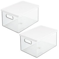 mDesign mDesign Plastic Storage Bin Box Container, Lid and Handles, 2 Pack, Clear/White