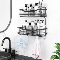 Rebrilliant Shower Caddy Basket Shelf Storage Rack, No Drilling Wall Mounted Adhesive Rust Proof Stainless Steel Shower